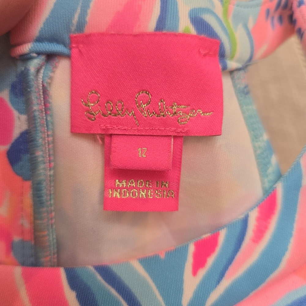 Lilly Pulitzer Girls Dress Size 12 Floral High Neck Scallop Hem - Picture 2 of 9